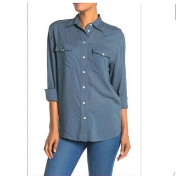Frye The Addie Blue Lightweight Casual Button Down Long Sleeve Top Size Small - Picture 3 of 13